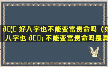 🦊 好八字也不能变富贵命吗（好八字也 🐡 不能变富贵命吗是真的吗）